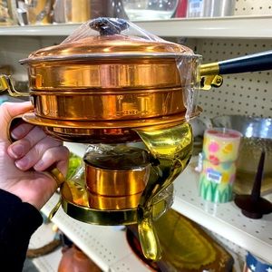 Copper chafing dish, double boiler.